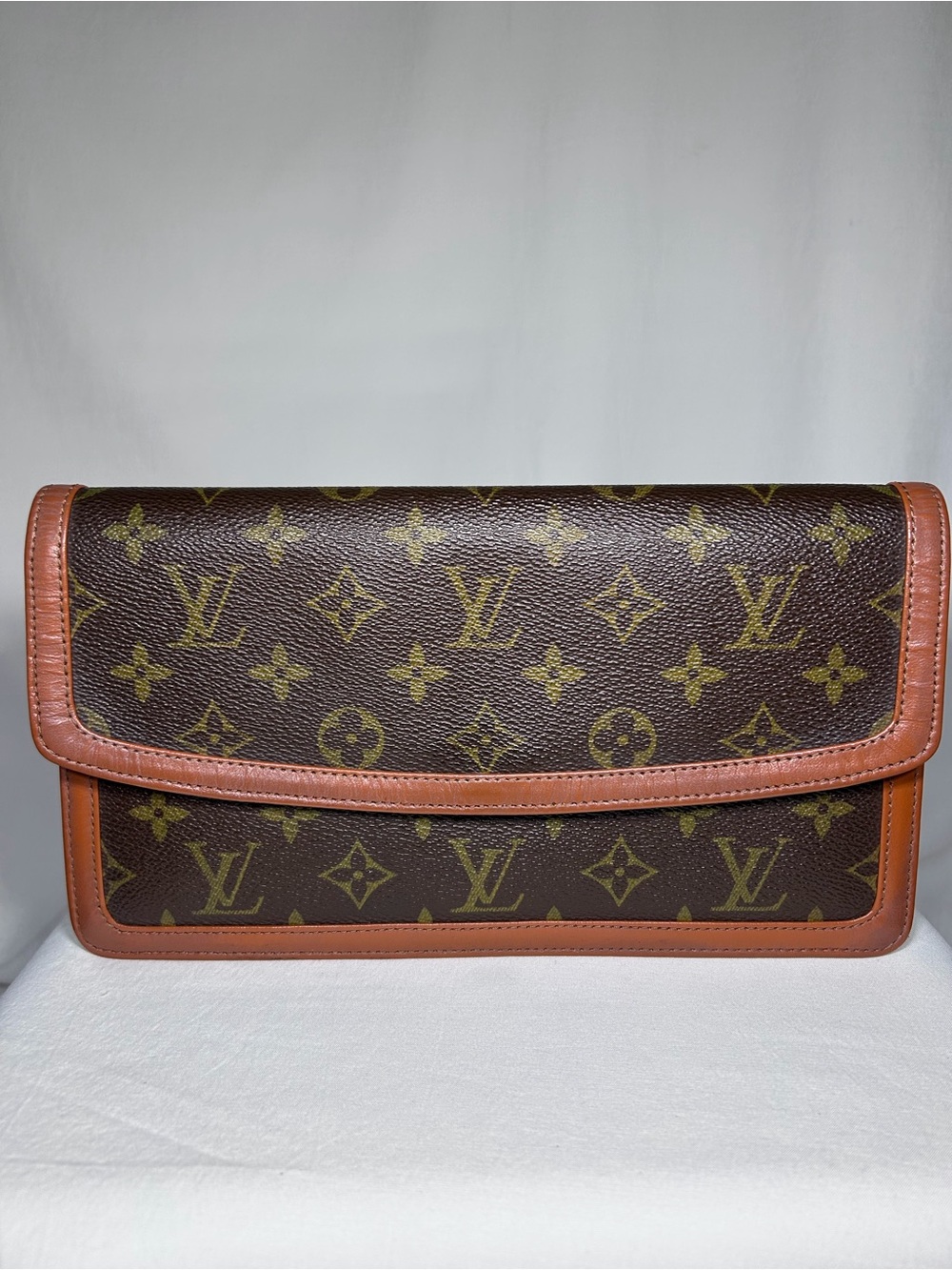 Louis Vuitton Monogram Canvas Clutch with Brown and Tan Trim